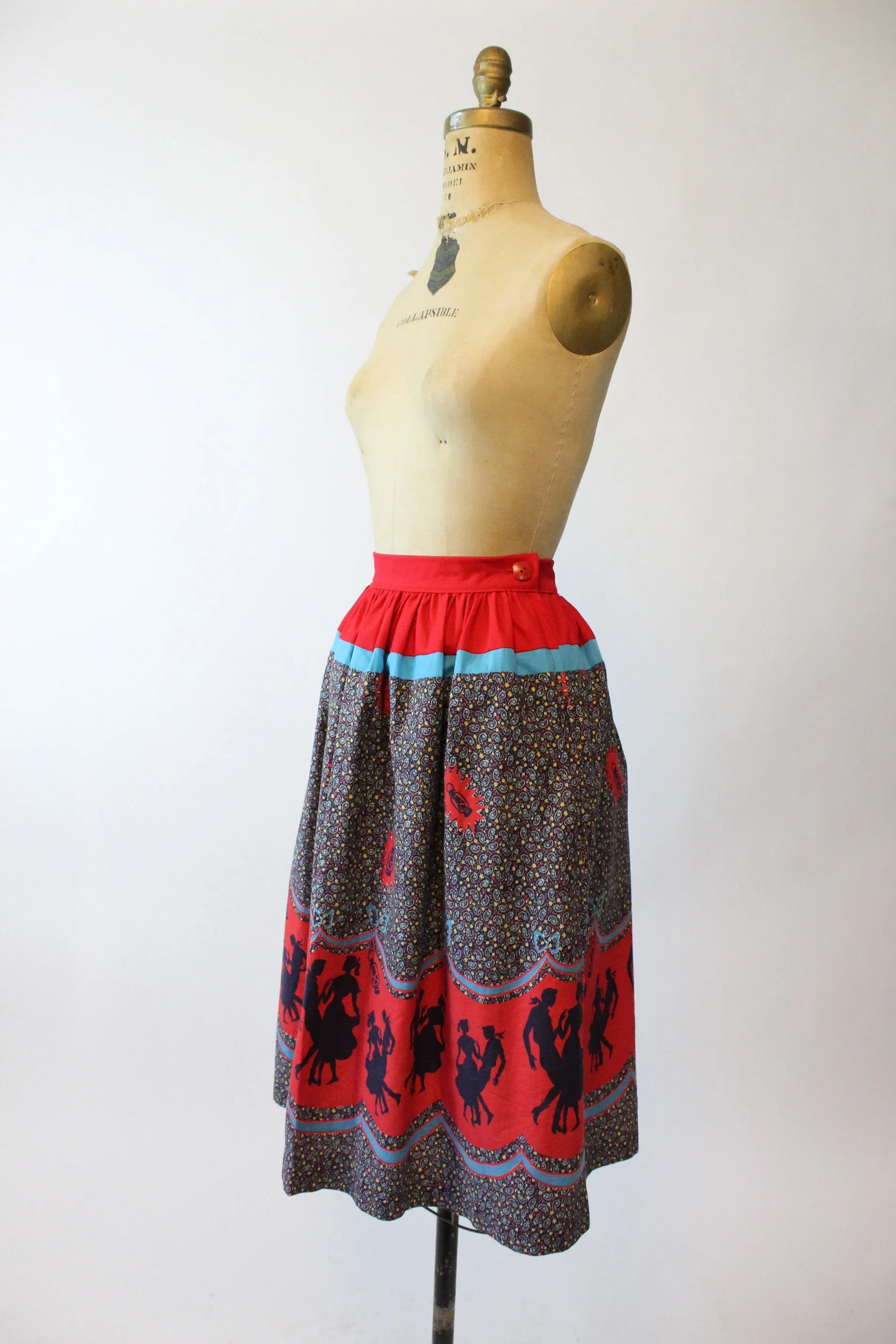 1950s barn dancing novelty print border skirt xs | new spring summer