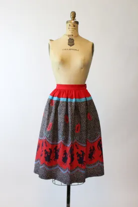 1950s barn dancing novelty print border skirt xs | new spring summer