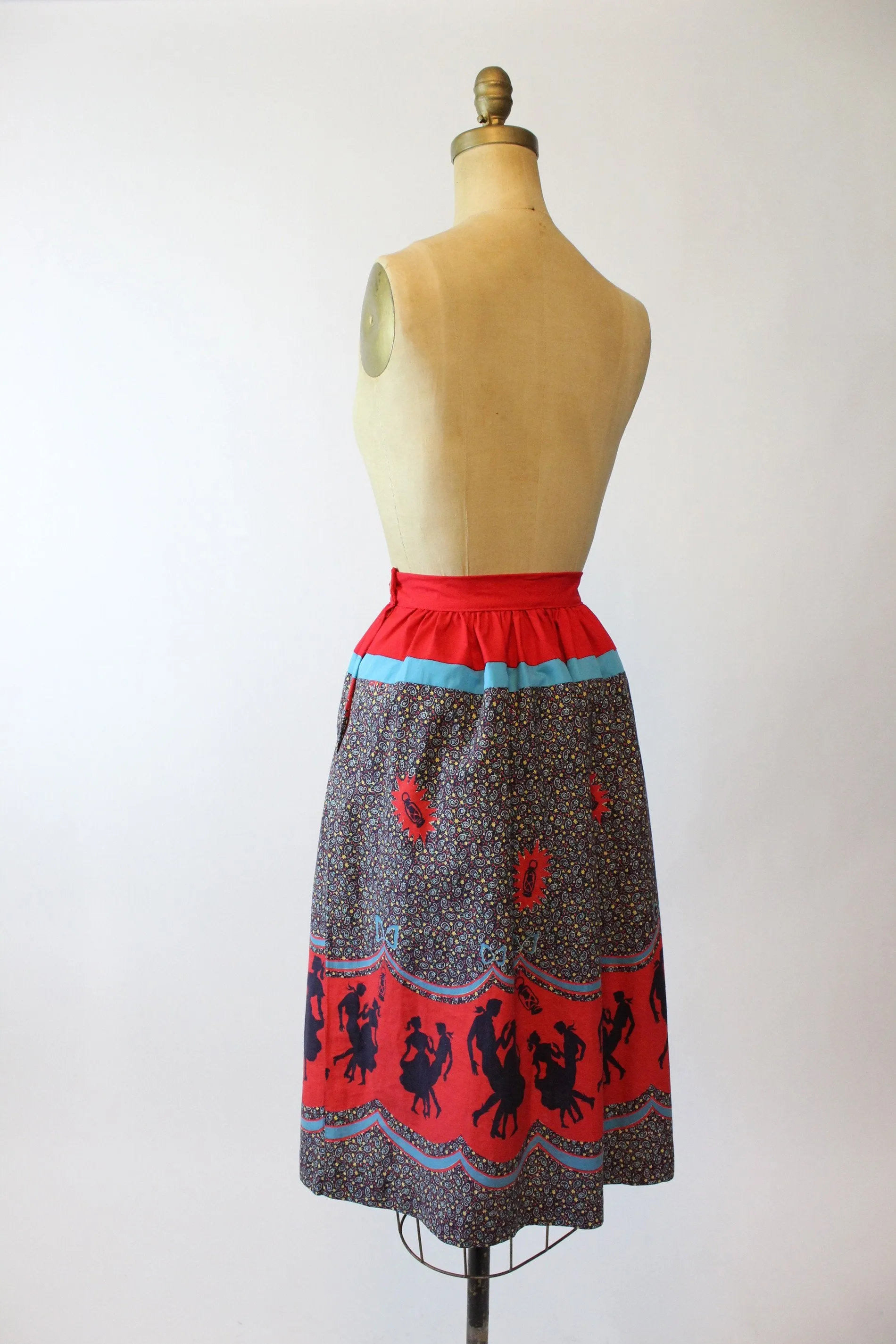 1950s barn dancing novelty print border skirt xs | new spring summer