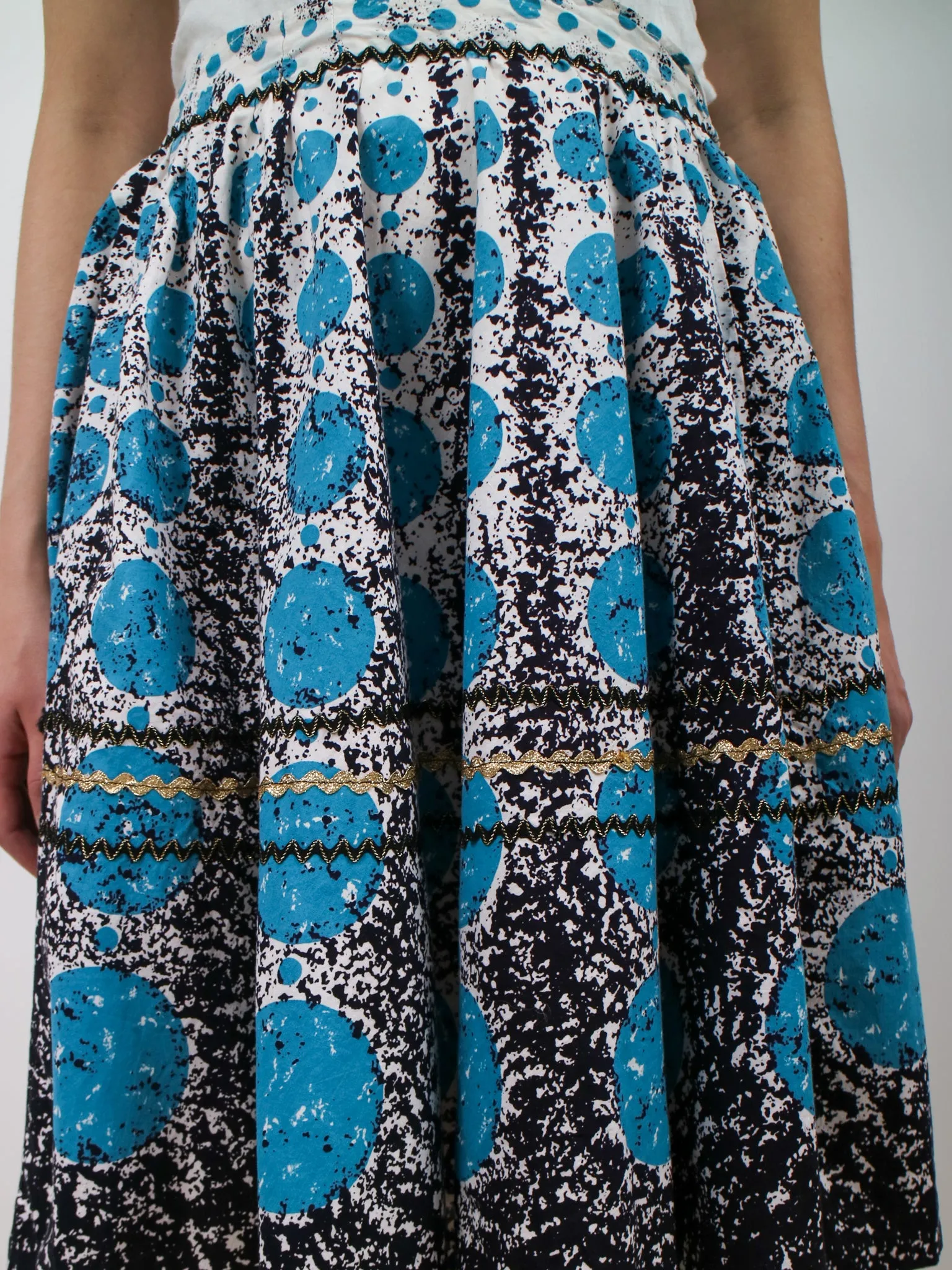 1950s Blue and Black Circle Print Circle Skirt