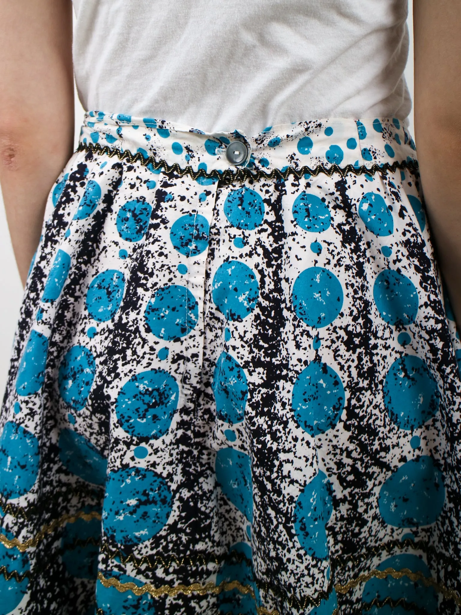 1950s Blue and Black Circle Print Circle Skirt