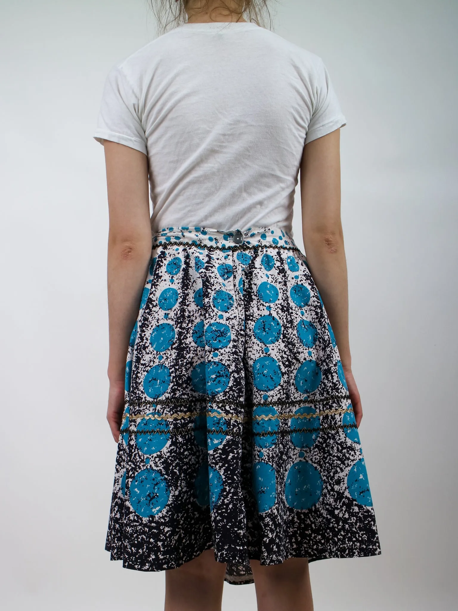 1950s Blue and Black Circle Print Circle Skirt