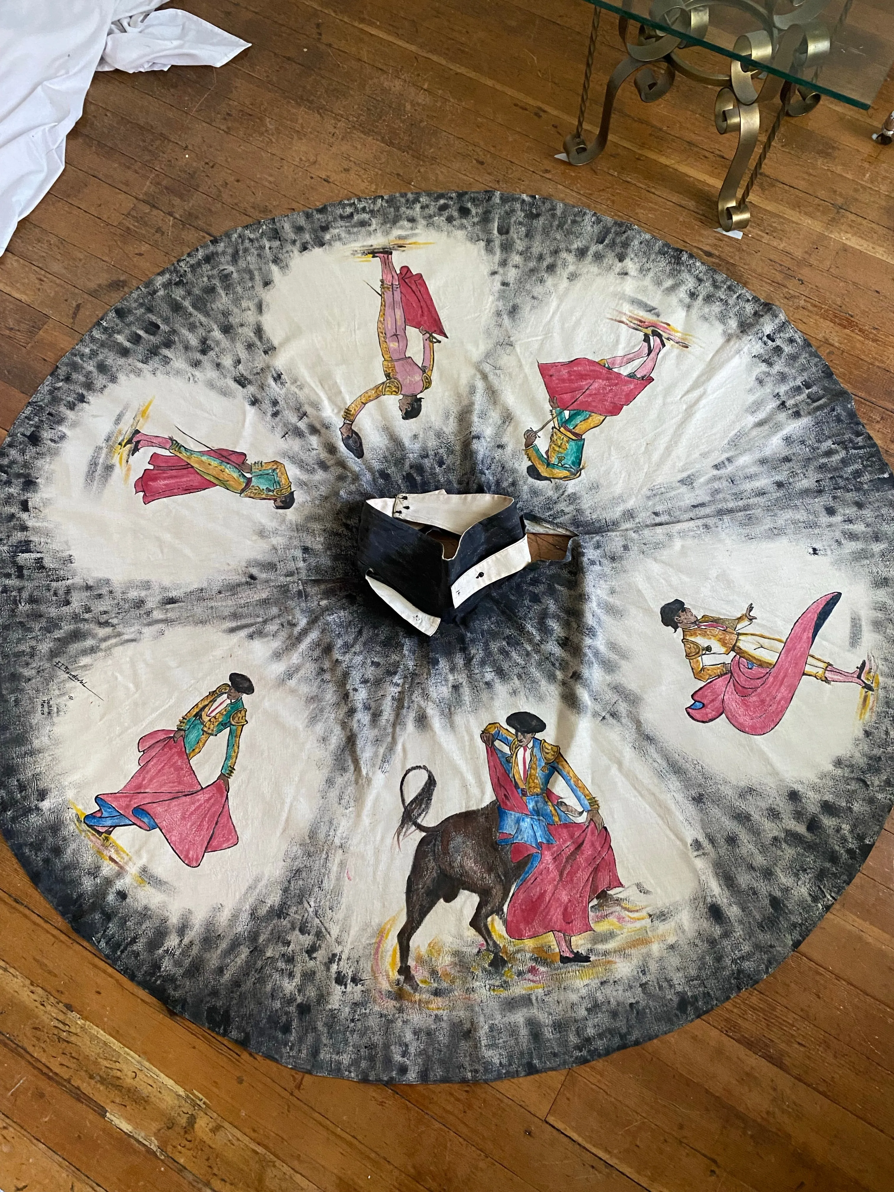 1950's Hand Painted Mexican Circle Skirt With Matadors / Small