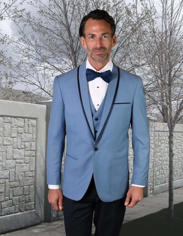3pc Black Tuxedo Flat Front Pants With Bow Tie| GENOVA| Steelblue
