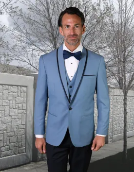 3pc Black Tuxedo Flat Front Pants With Bow Tie| GENOVA| Steelblue