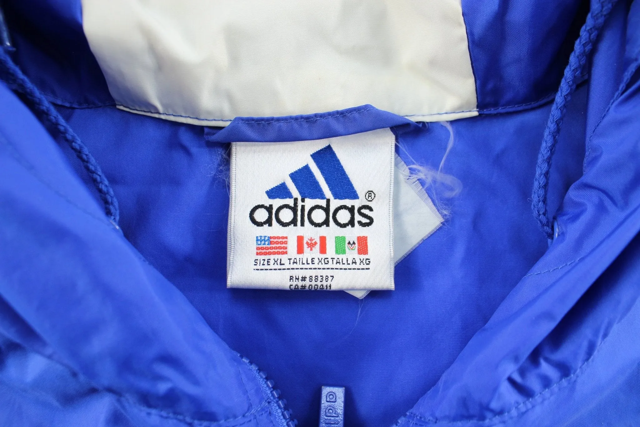 90's Adidas Embroidered Logo Blue & White Striped Zip Up Jacket