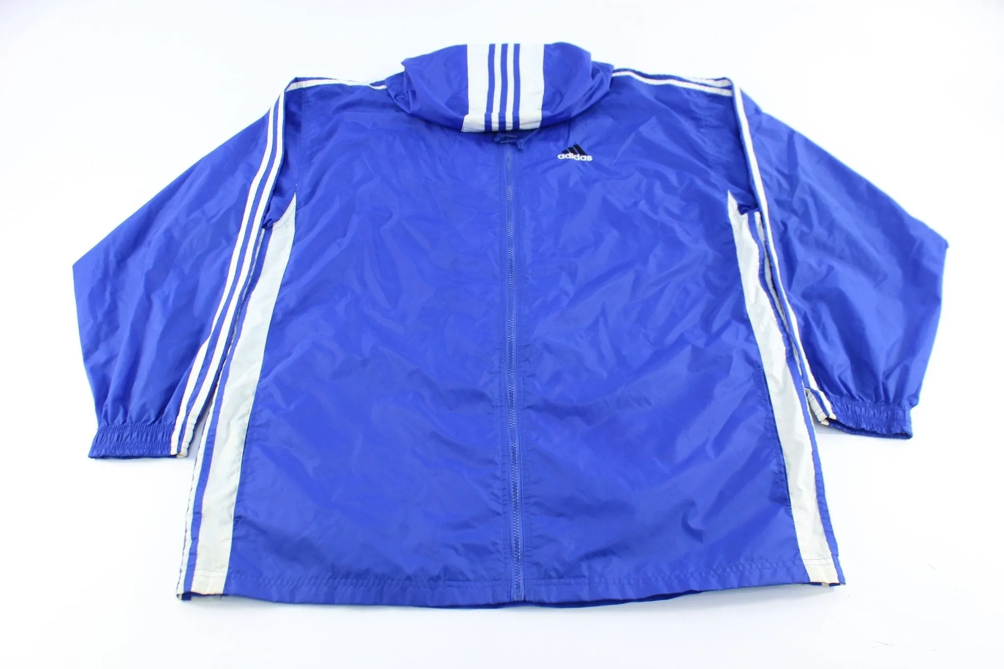 90's Adidas Embroidered Logo Blue & White Striped Zip Up Jacket