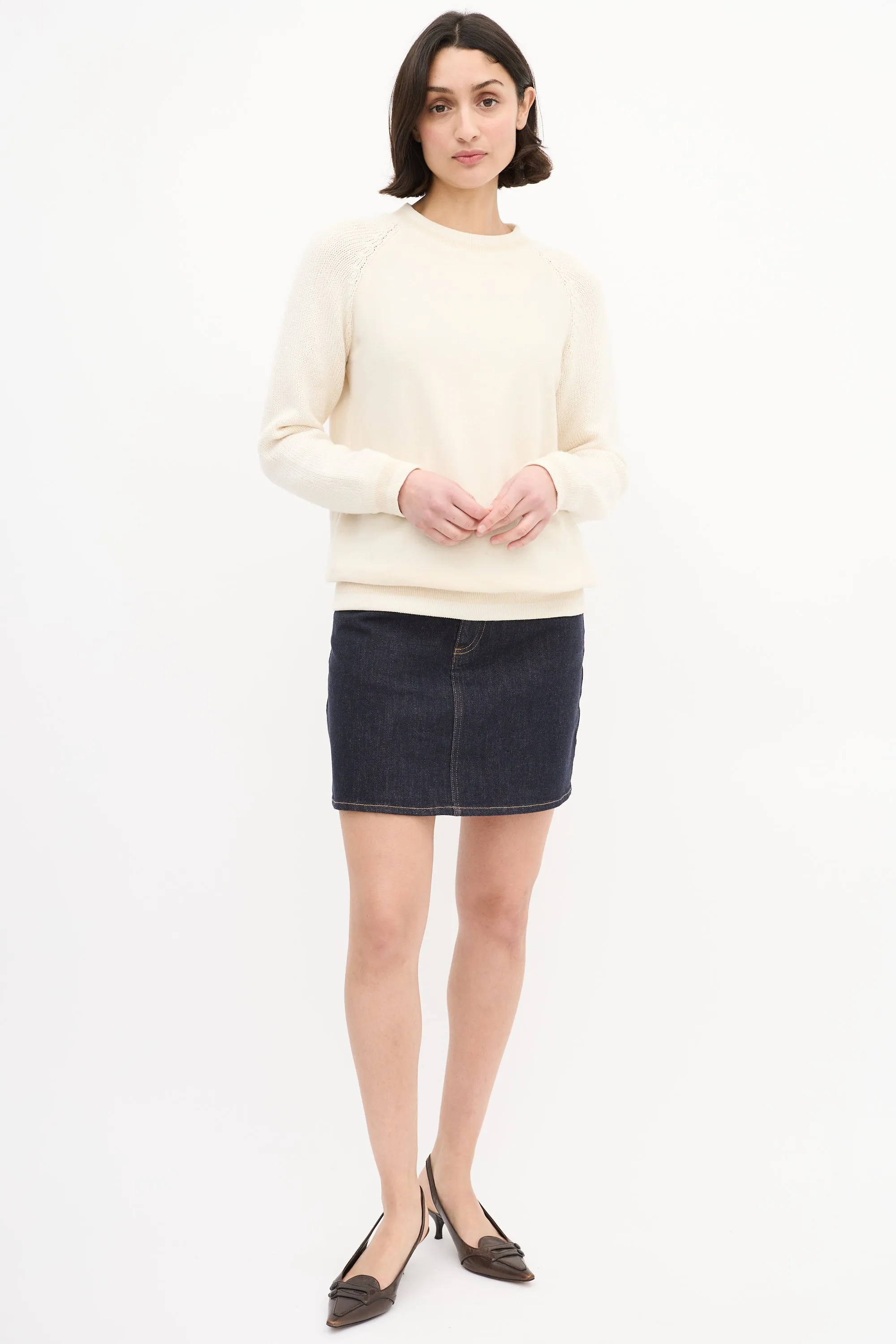 Beige & Cream Cashmere & Cotton Sequin Sweater
