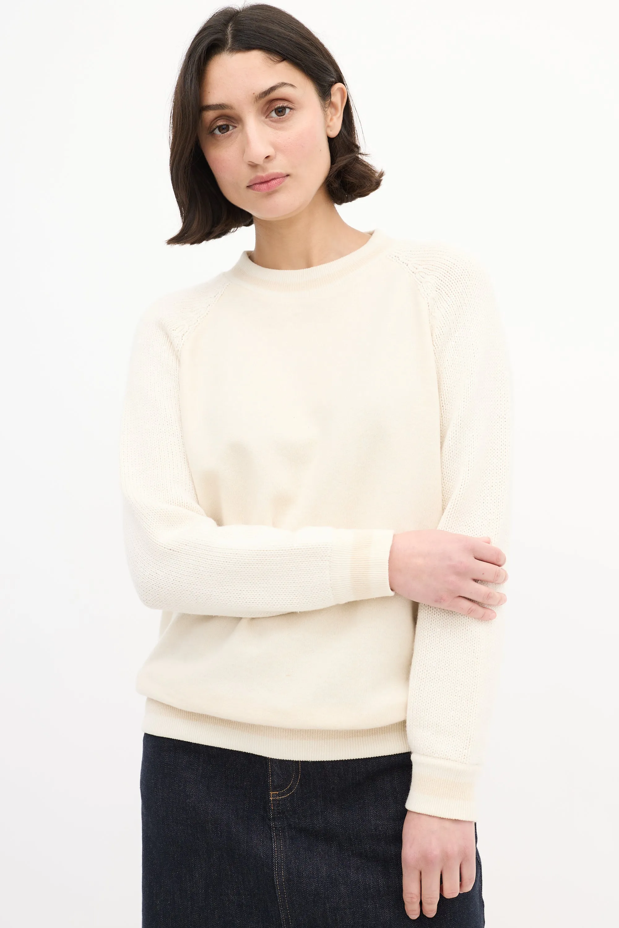 Beige & Cream Cashmere & Cotton Sequin Sweater