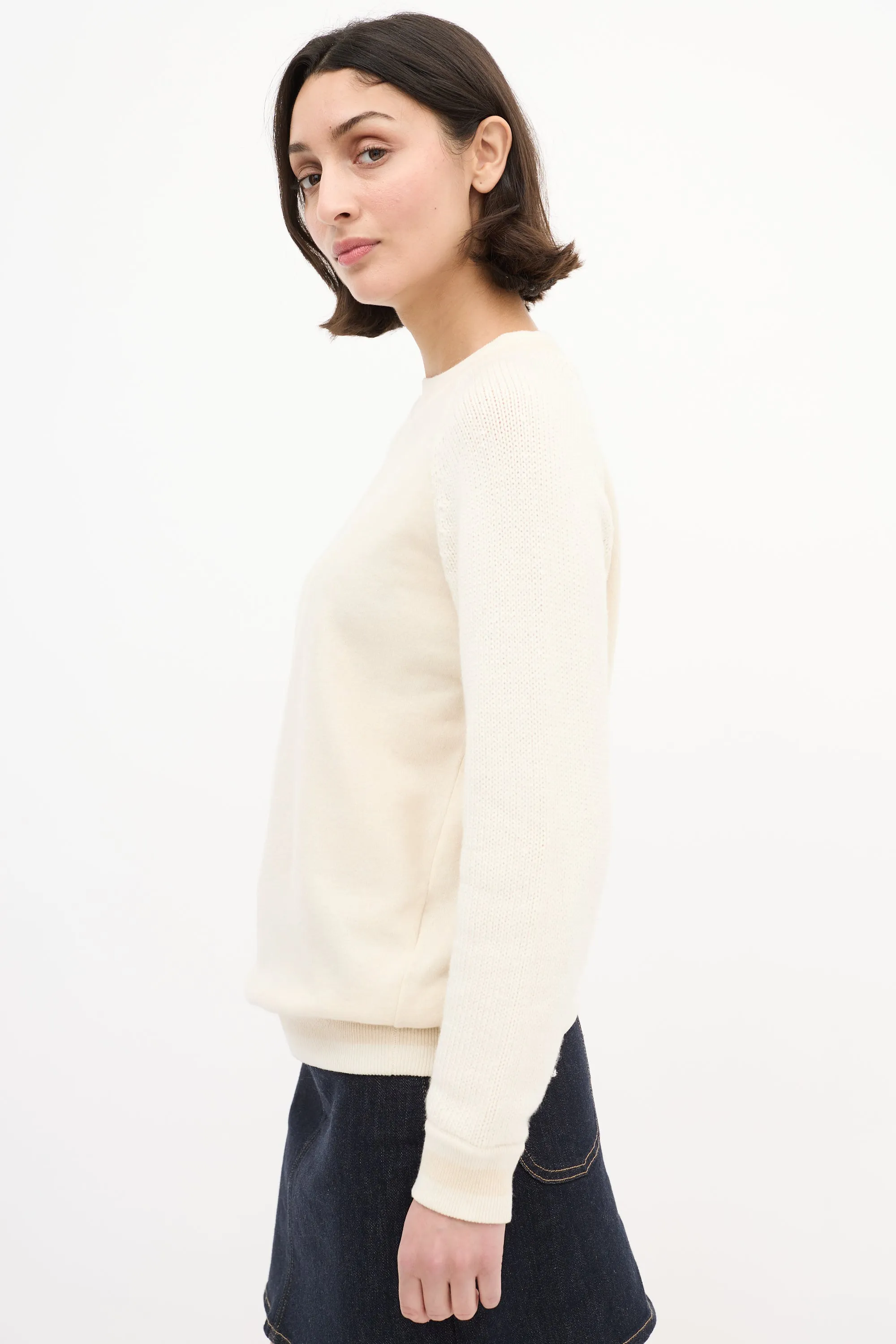 Beige & Cream Cashmere & Cotton Sequin Sweater