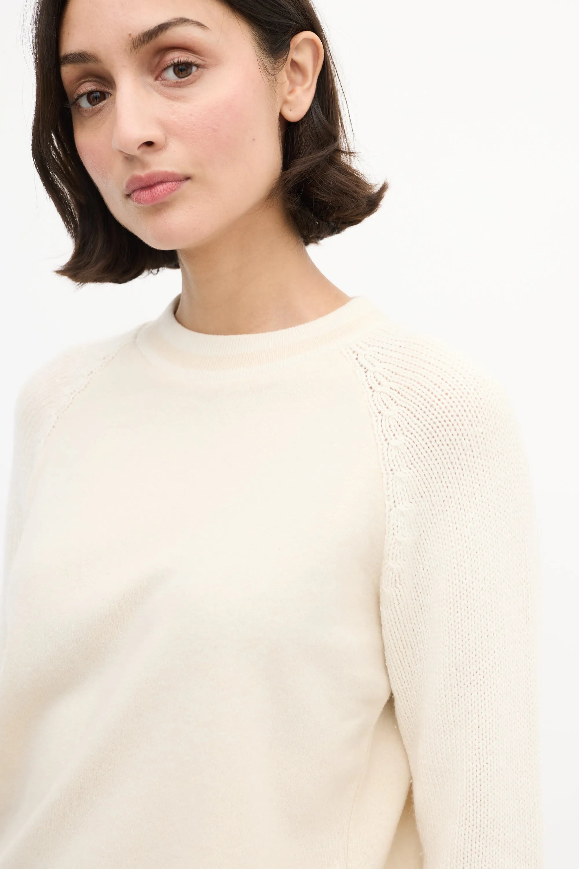 Beige & Cream Cashmere & Cotton Sequin Sweater