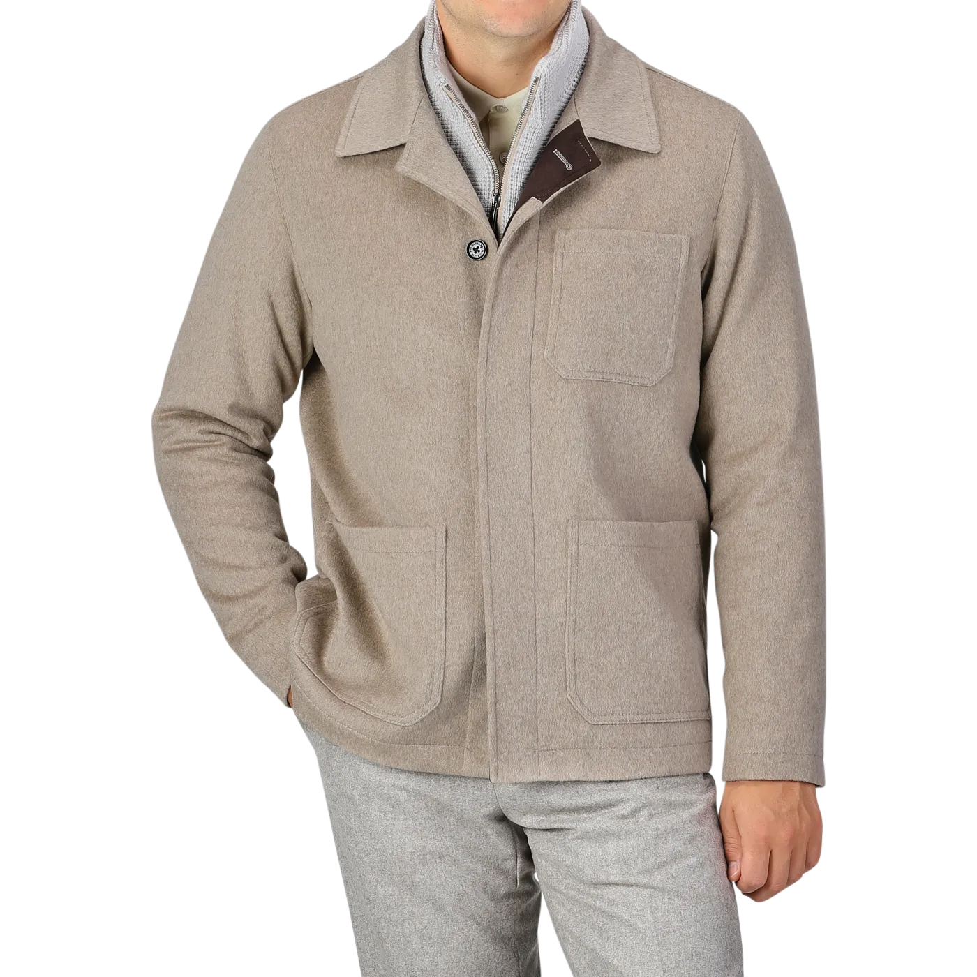 Beige Cashmere Half Padded Chore Coat