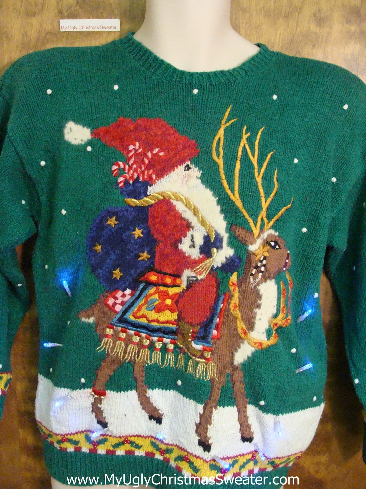 Best Santa and Huge Reindeer Light Up Ugly Xmas Sweater