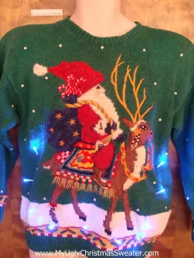 Best Santa and Huge Reindeer Light Up Ugly Xmas Sweater