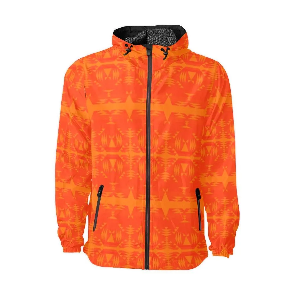 Between the Mountains Orange Feather Directions Unisex Windbreaker