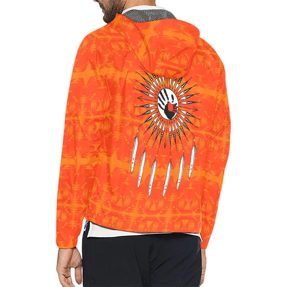 Between the Mountains Orange Feather Directions Unisex Windbreaker
