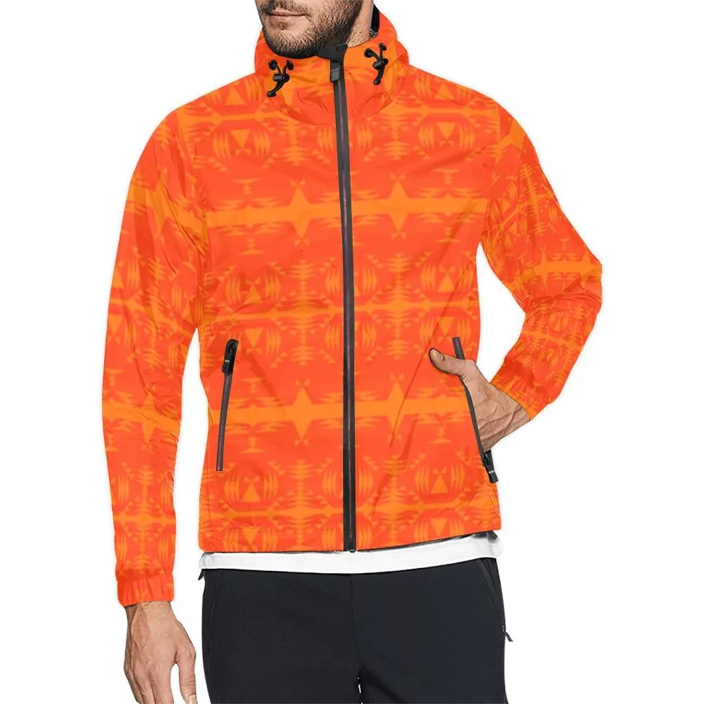 Between the Mountains Orange Feather Directions Unisex Windbreaker