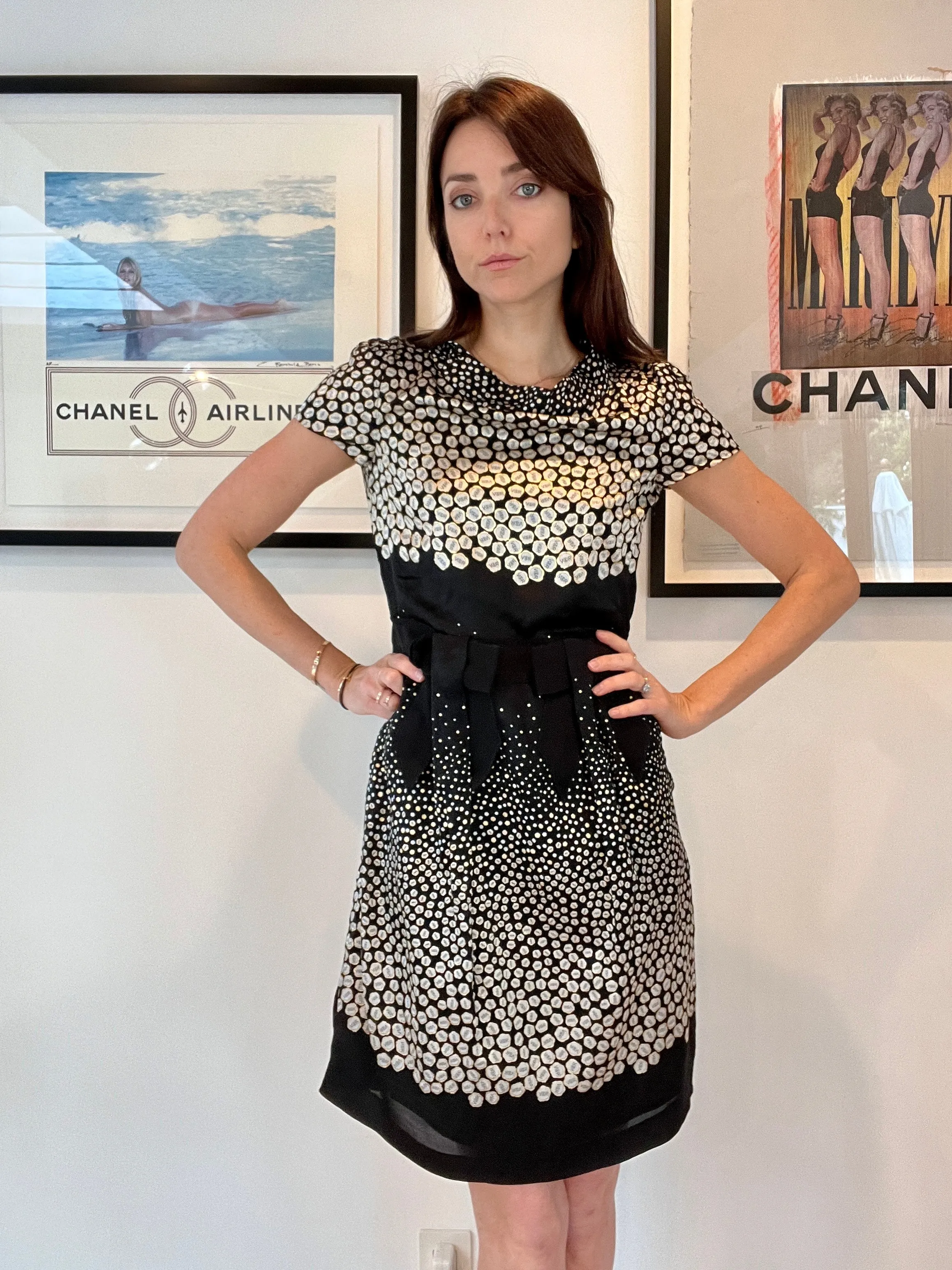 Black & Gold Silk Dress - M