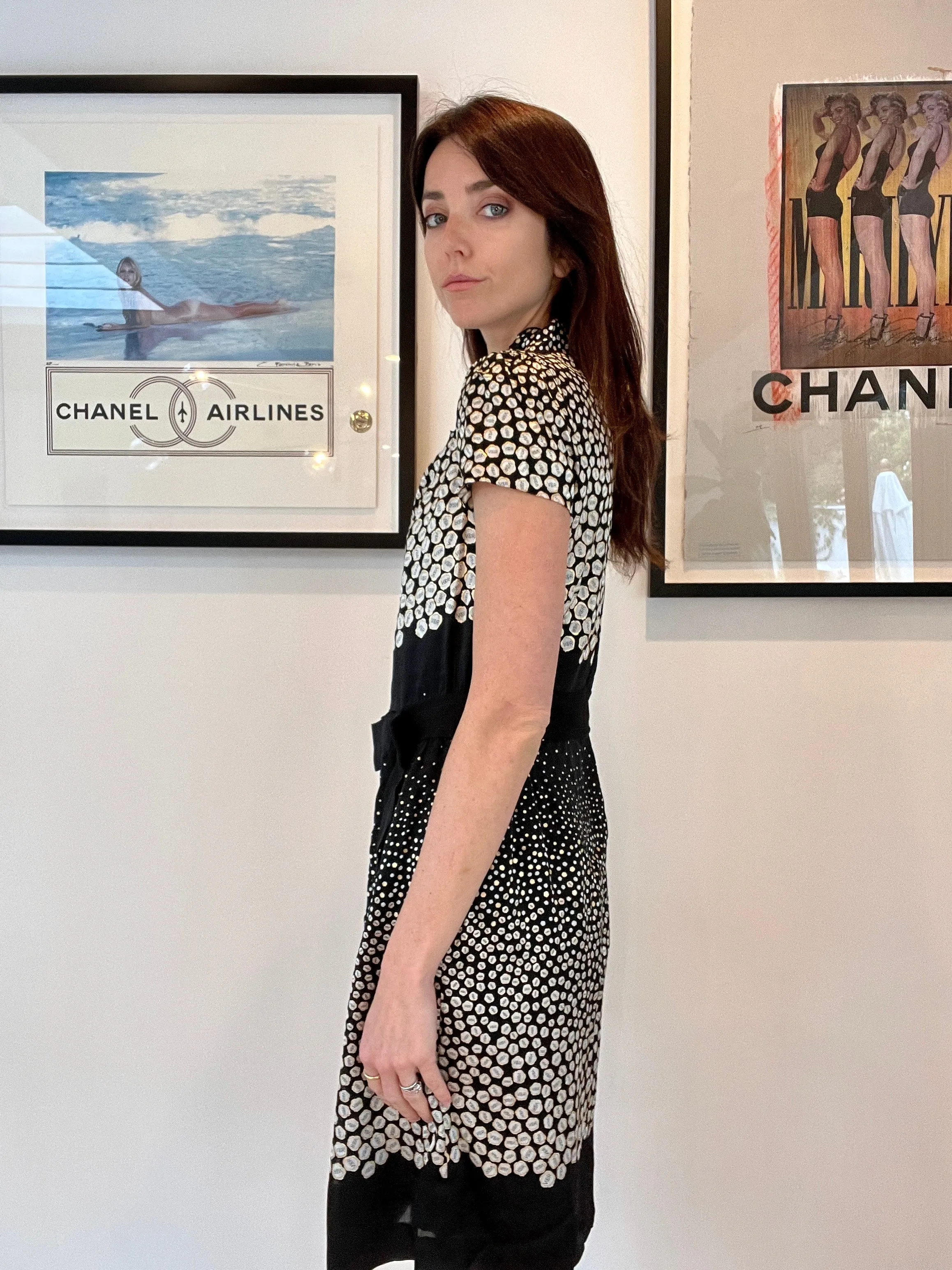 Black & Gold Silk Dress - M