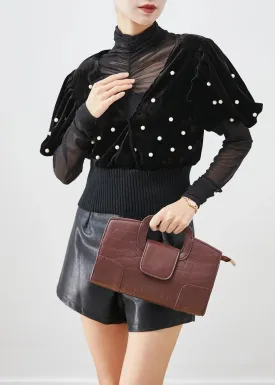 Black Nail Bead Silk Velour Vest And Shirt Set