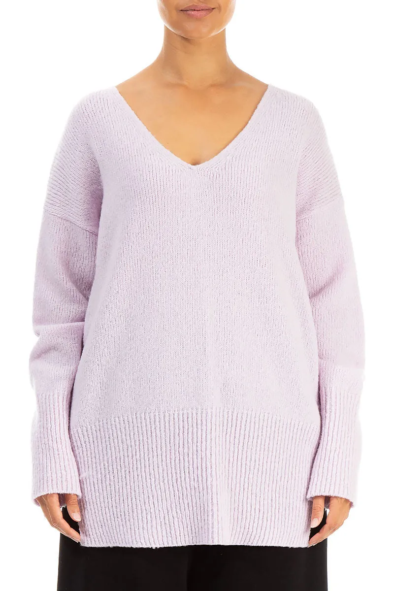 Boxy V-Neck Light Pink Wool Sweater