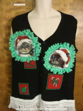 Candy Canes, Ornaments, and Holly Christmas Cat Ugly Sweater Vest