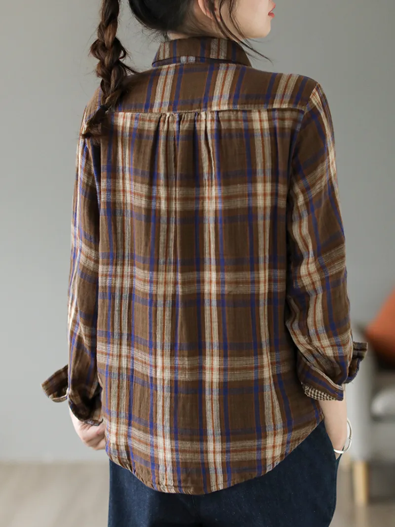 Cardigan Loose Cotton Lining Check Pattern Shirt