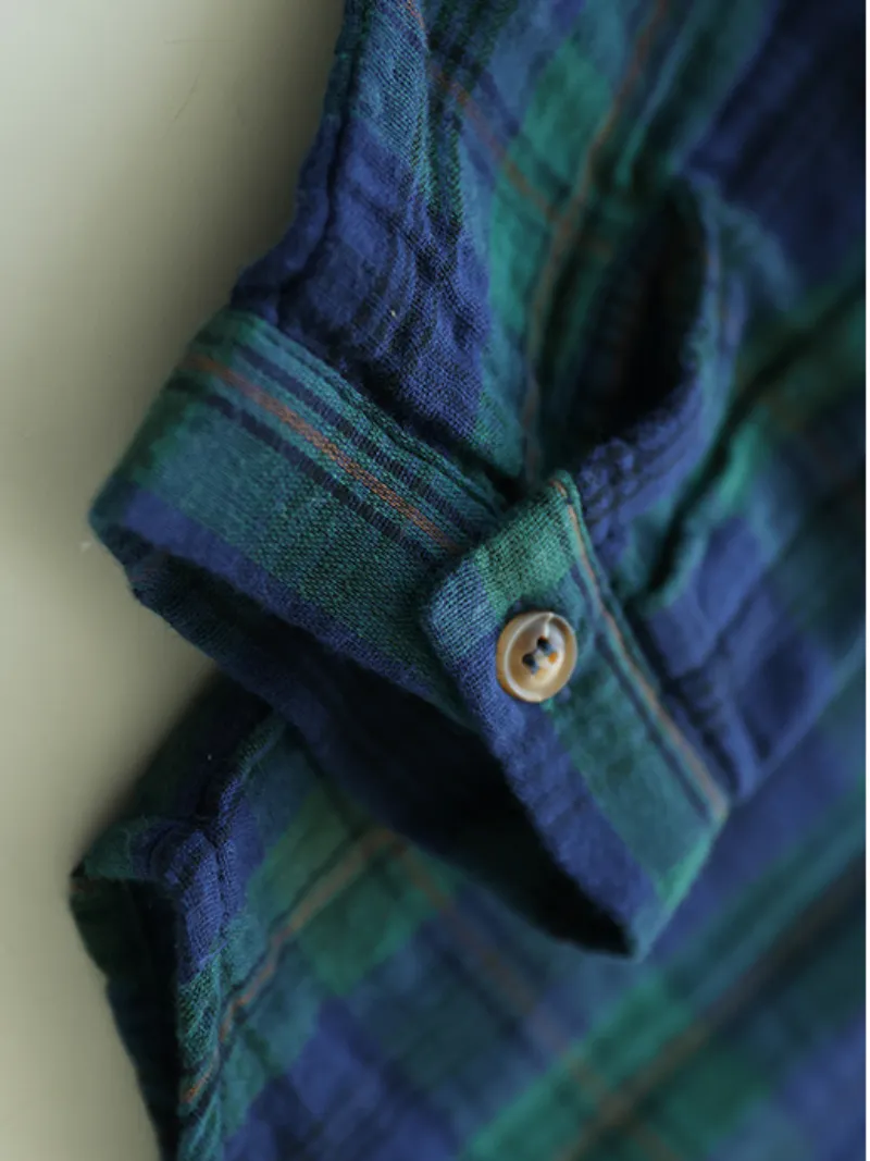 Cardigan Loose Cotton Lining Check Pattern Shirt
