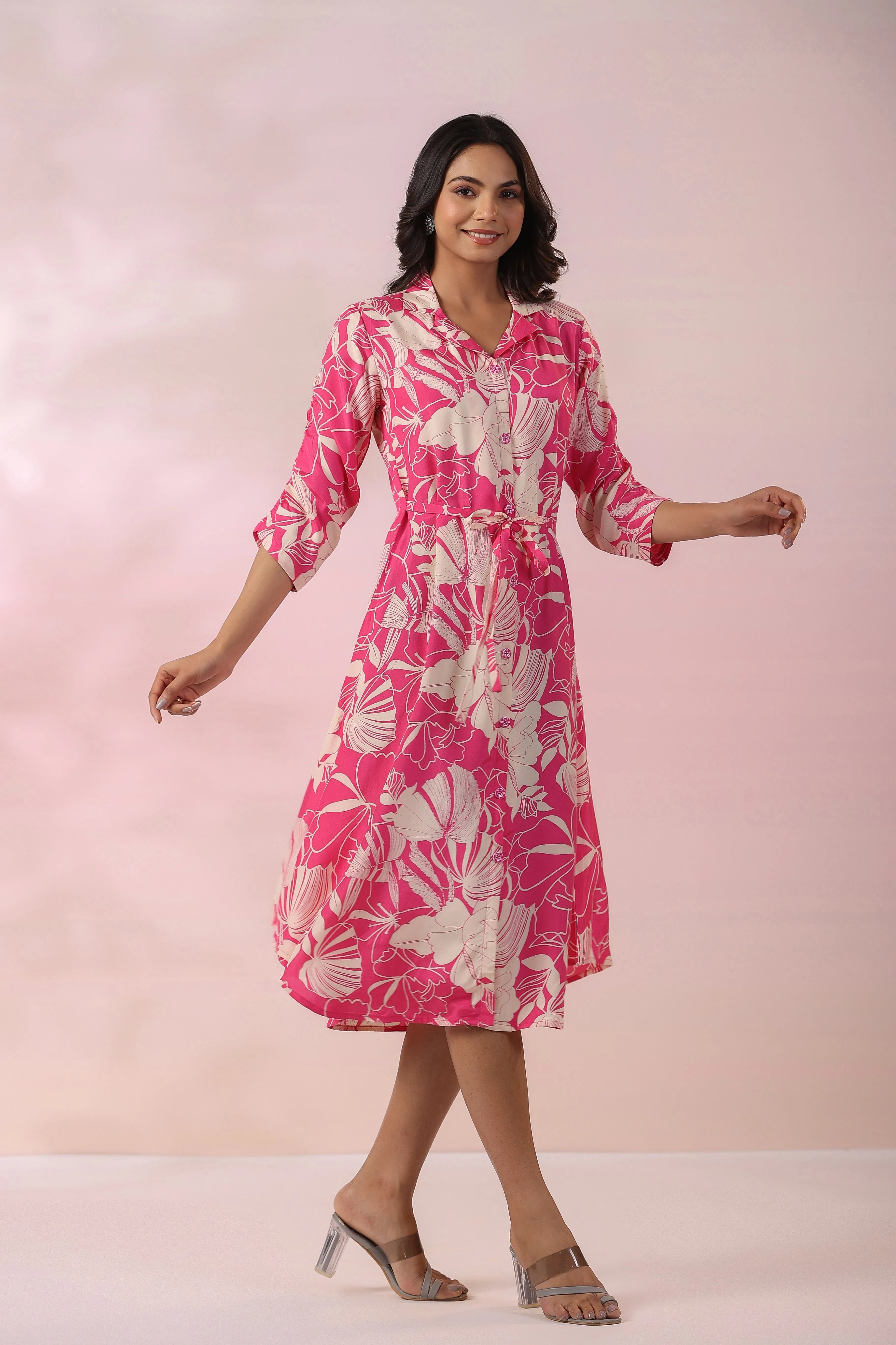 Cherry and Cream Floral Russian Silk Dress