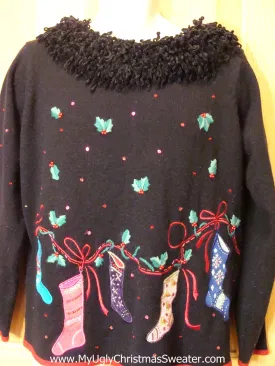 Christmas Sweater Stockings Furry Collar