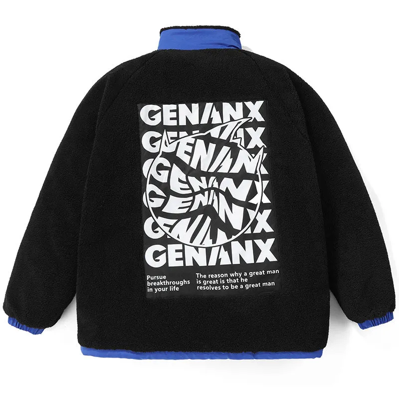 Color Block Letter Patchwork Safari Style Padded Coat