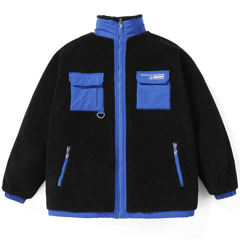 Color Block Letter Patchwork Safari Style Padded Coat