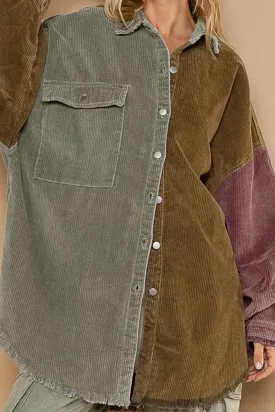 Colorblock Corduroy Shacket