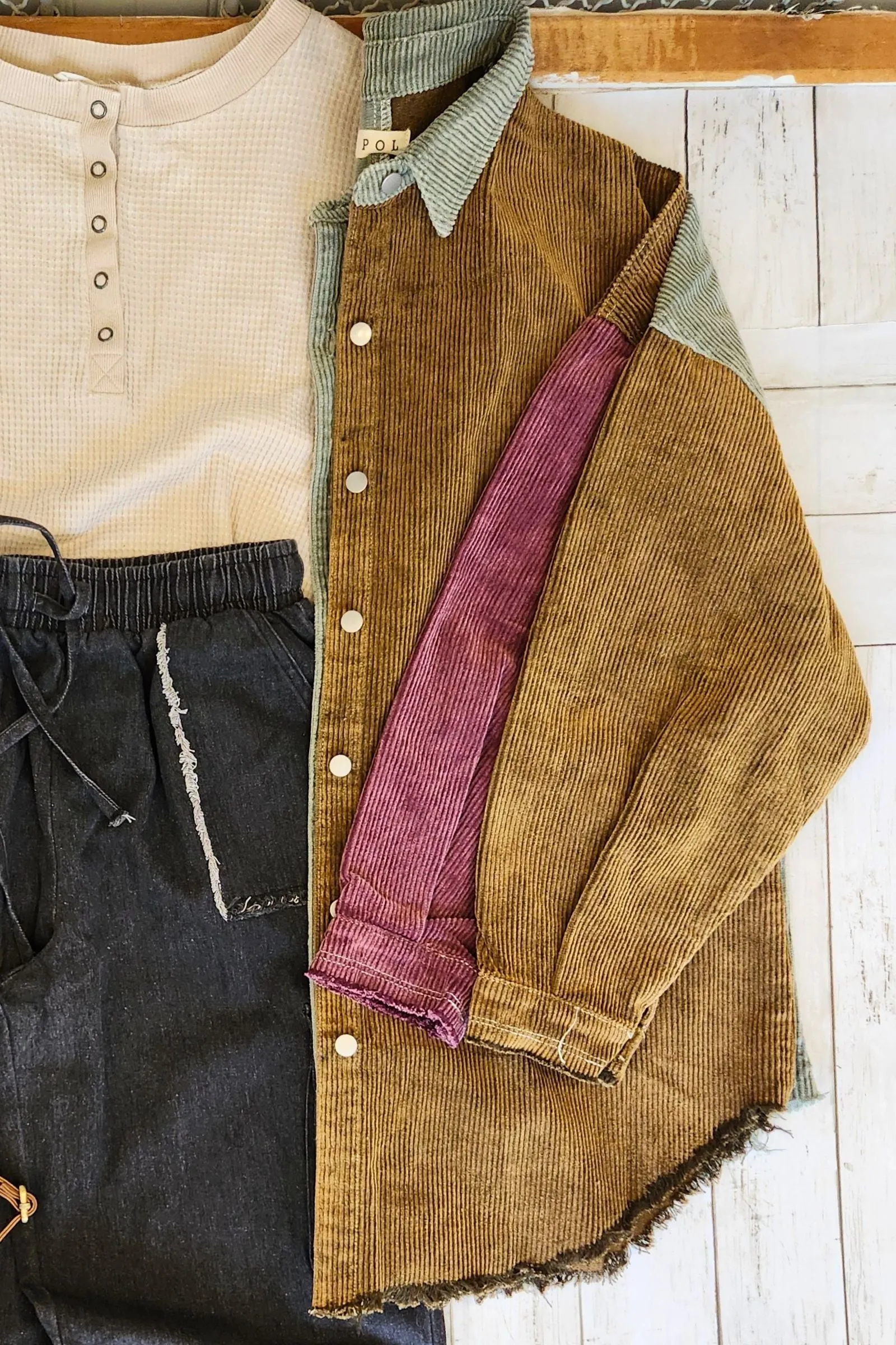 Colorblock Corduroy Shacket