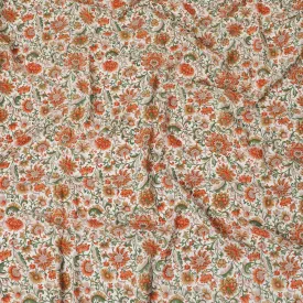 Cream Premium pure silk crepe fabric with multicolor print in floral design-D16706