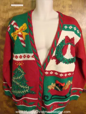 Cute 80s Xmas Sweater with Candycane and Sleigh