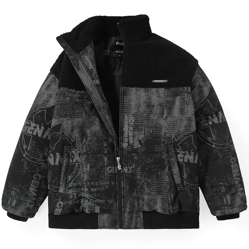 Dark Art Print Fleece Padded Coat