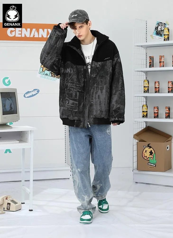 Dark Art Print Fleece Padded Coat