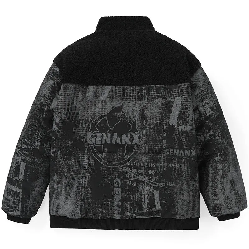 Dark Art Print Fleece Padded Coat