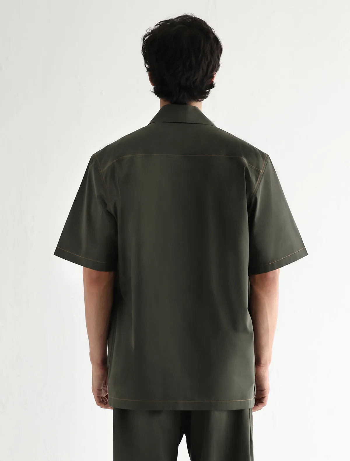 DARK GREEN LOOSE FIT COTTON SHIRT