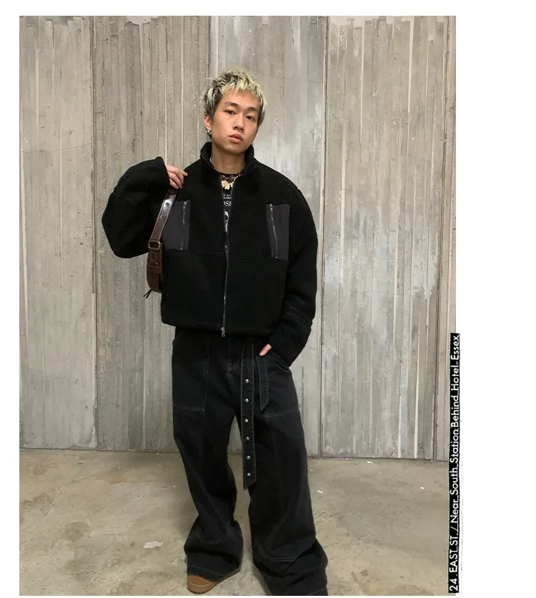 Different Material Splicing Street Jacket