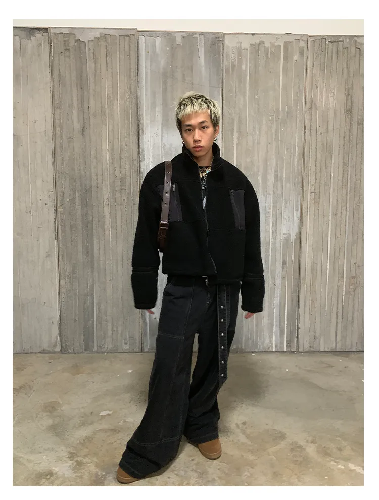 Different Material Splicing Street Jacket