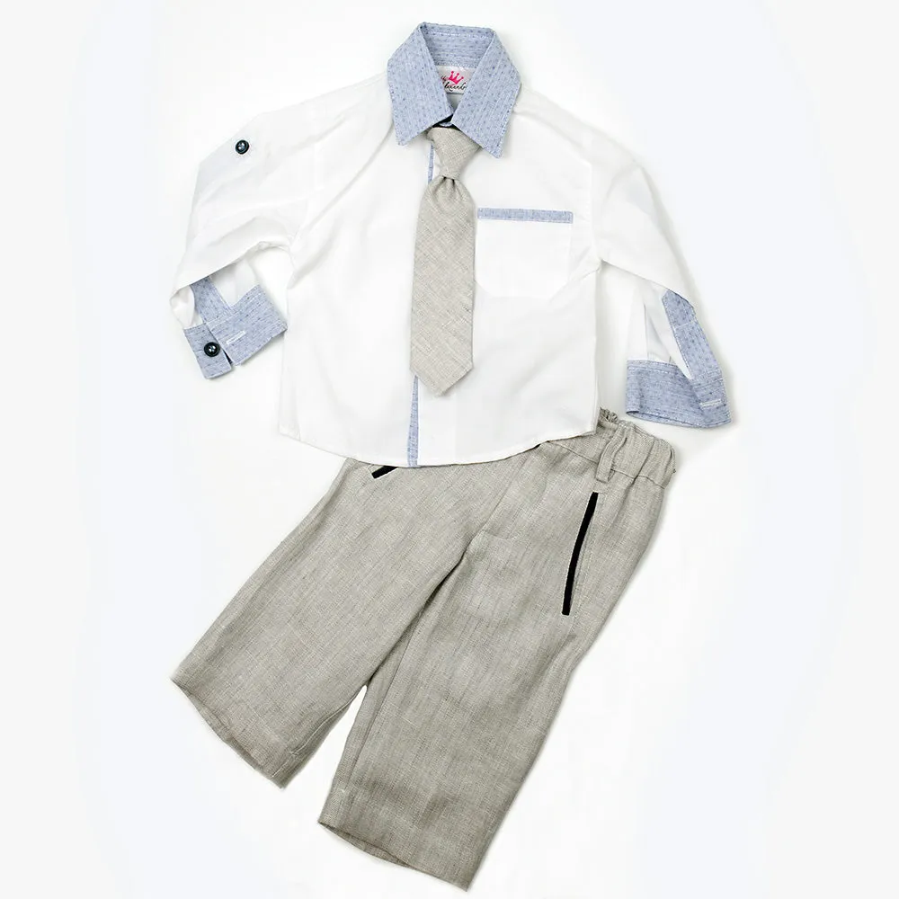 Dolce Bambini - Baby Boy 3 Piece Grey Marle Linen Suit