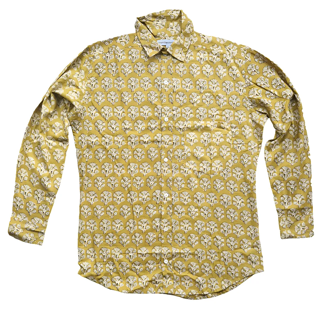 floral block print cotton men's shirt
