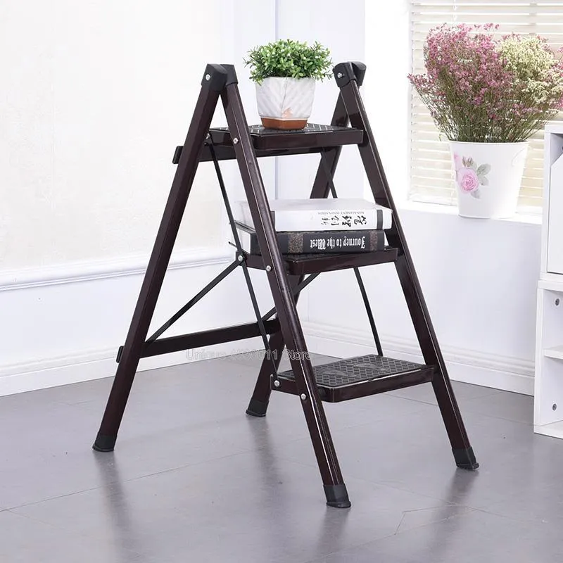 folding step ladder stool three-step thickened iron pipe indoor ladder three-step ladder kitchen ladder