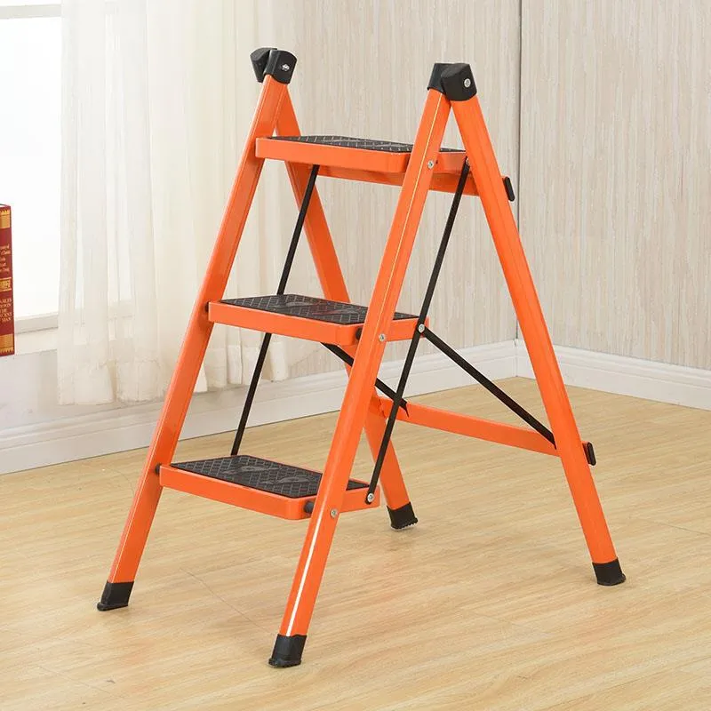 folding step ladder stool three-step thickened iron pipe indoor ladder three-step ladder kitchen ladder