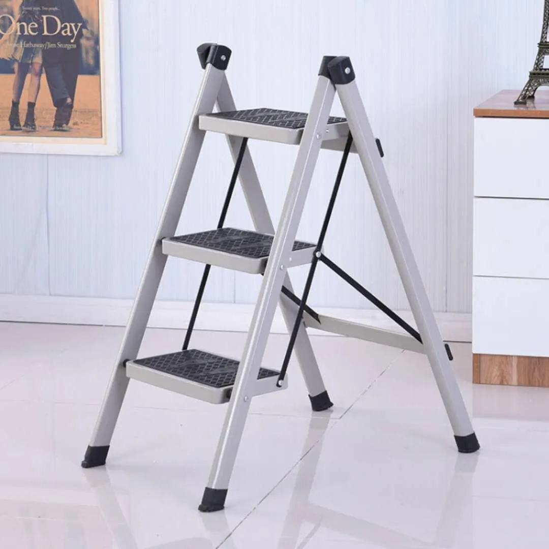 folding step ladder stool three-step thickened iron pipe indoor ladder three-step ladder kitchen ladder