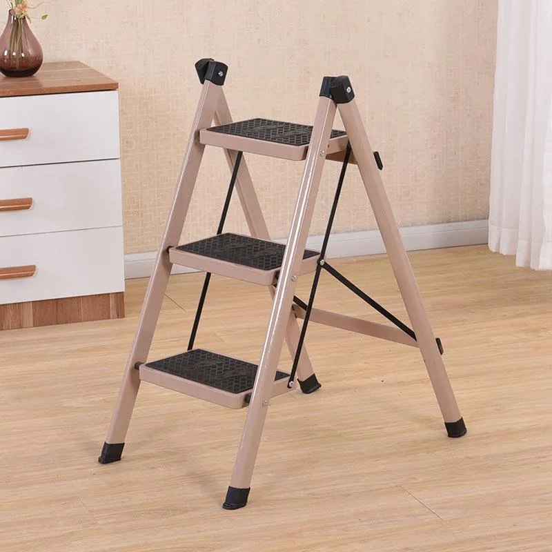 folding step ladder stool three-step thickened iron pipe indoor ladder three-step ladder kitchen ladder