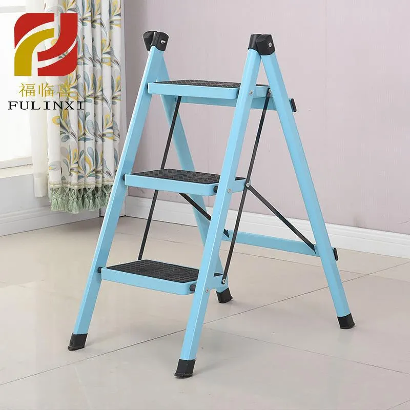 folding step ladder stool three-step thickened iron pipe indoor ladder three-step ladder kitchen ladder