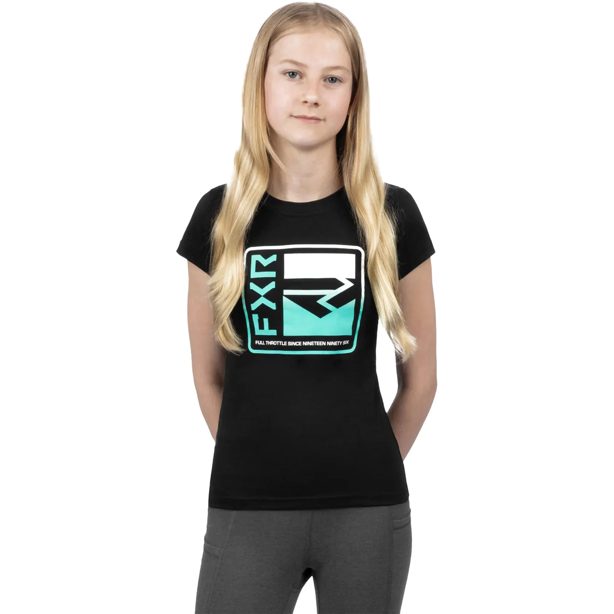 FXR  Girls Broadcast Premium T-Shirt Tee Short Sleeve Cotton Casual Black Mint